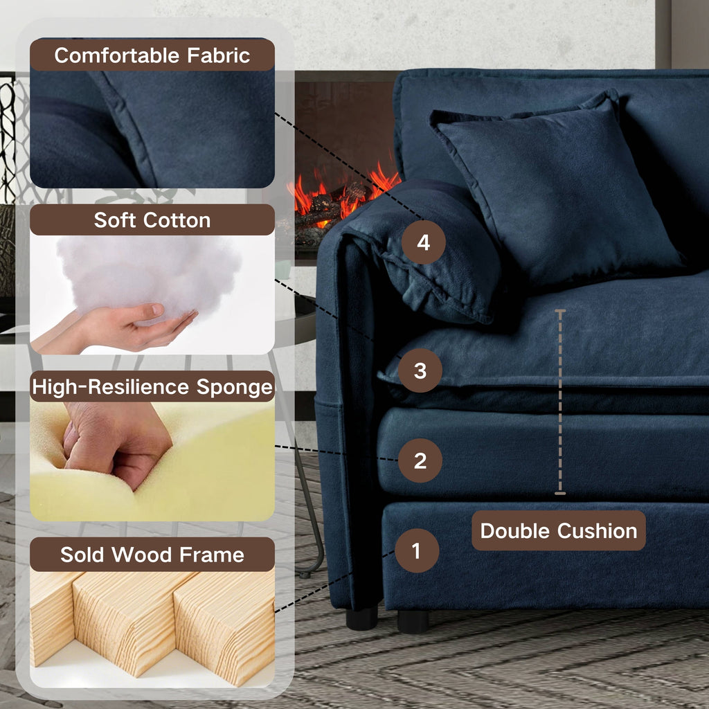 Oversized 57.48' Recliner Chair with Movable Ottoman - Soft Chenille Upholstered Indoor Lounge Chair for Living Room or Bedroom,DIY Combination,Blue