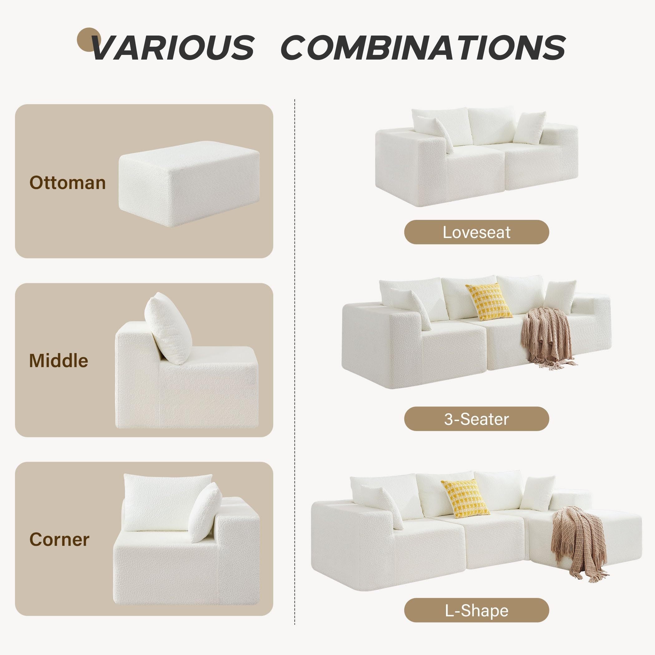 103' Modular Sectional Sofa, L Shaped Cloud Sectional Couch with Deep Seats, Modern Boneless Couch with Chaise, No Assembly Foam Couches, Upholstered Couches for Living Room & Bedroom & Game Room