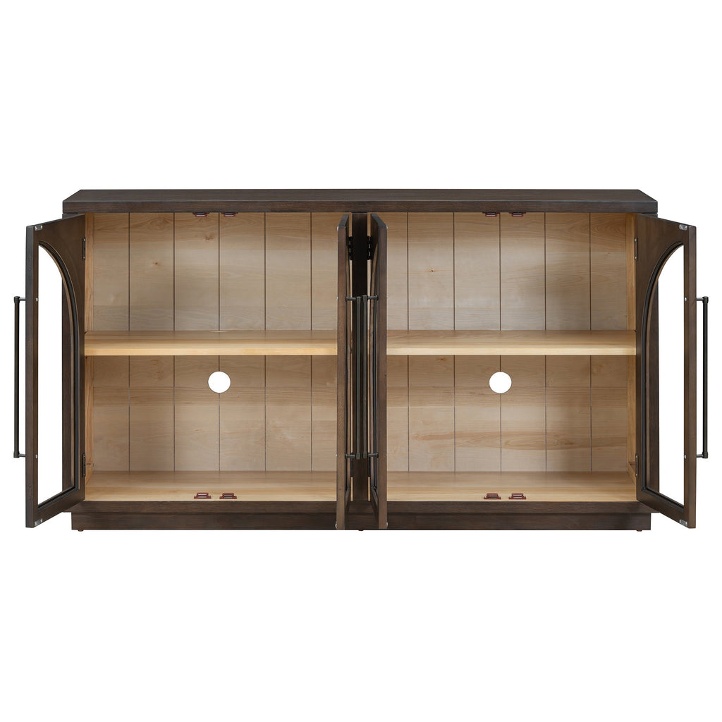 TREXM 4-Door Large Storage Sideboard Buffet Cabinet with Glass Doors, Arched Cabinet with Adjustable Shelves for Kitchen, Dining Room and Living Room (Espresso)
