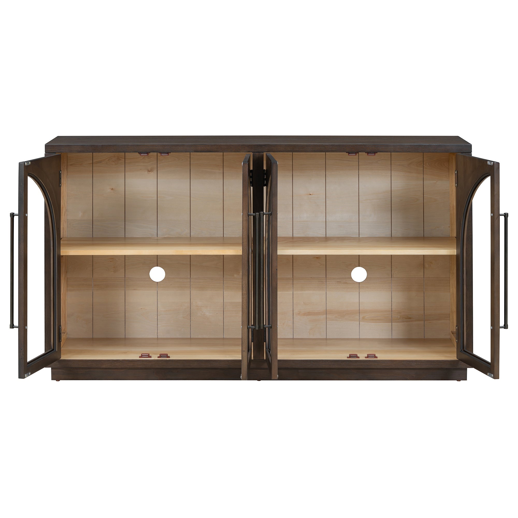 TREXM 4-Door Large Storage Sideboard Buffet Cabinet with Glass Doors, Arched Cabinet with Adjustable Shelves for Kitchen, Dining Room and Living Room (Espresso)
