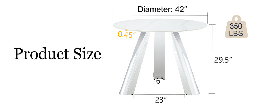 42' Luxury Sintered Stone Table: 0.45' Durable Top + 6' Steel Legs, 350lb Capacity, Stain/Heat-Resistant White/Gray Veined Surface - Modern Minimalist Design