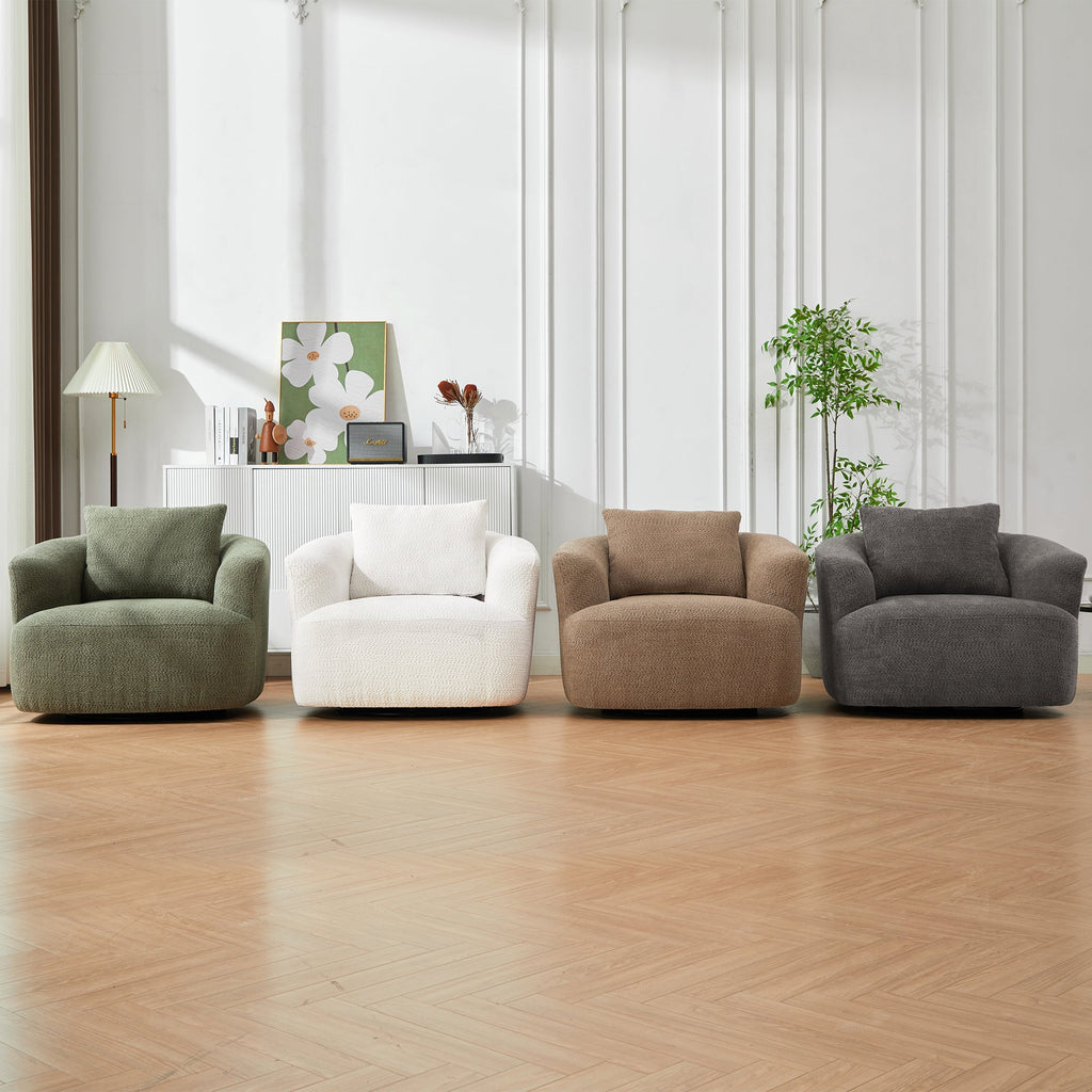 360° Swivel Barrel Sofa Chair with Throw Pillow, Chenille Upholstered Accent Chair, Beige, 38.2'
