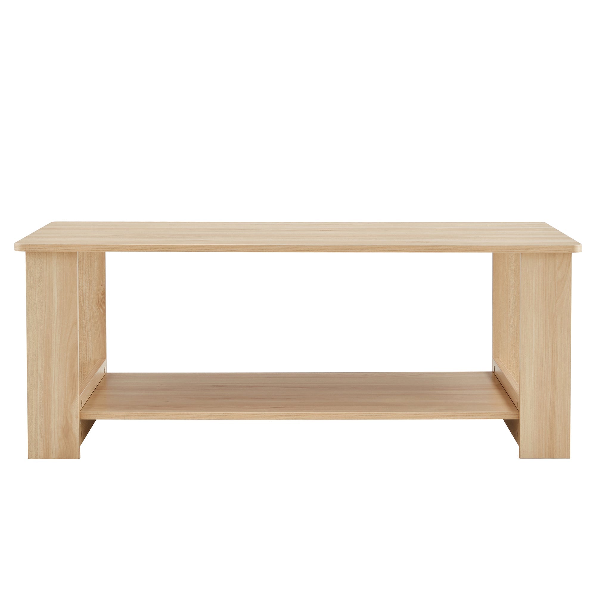 A modern and practical log colored textured coffee table,tea table. The double-layer coffee table is made of MDF material. Suitable for living room 43.3"*21.6"*16.5"