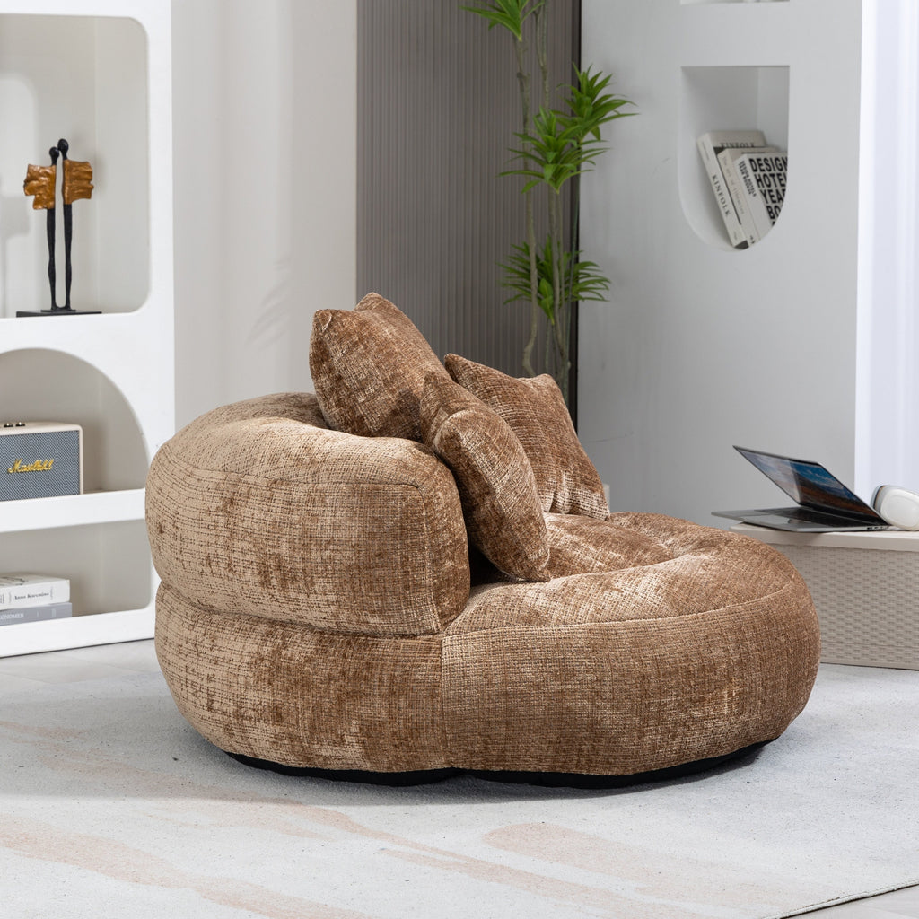Lazy Sofa Durable Comfort Lounger High Back Bean Bag Chair with Three Pillows, Coffee Chenille, 42.52 inches