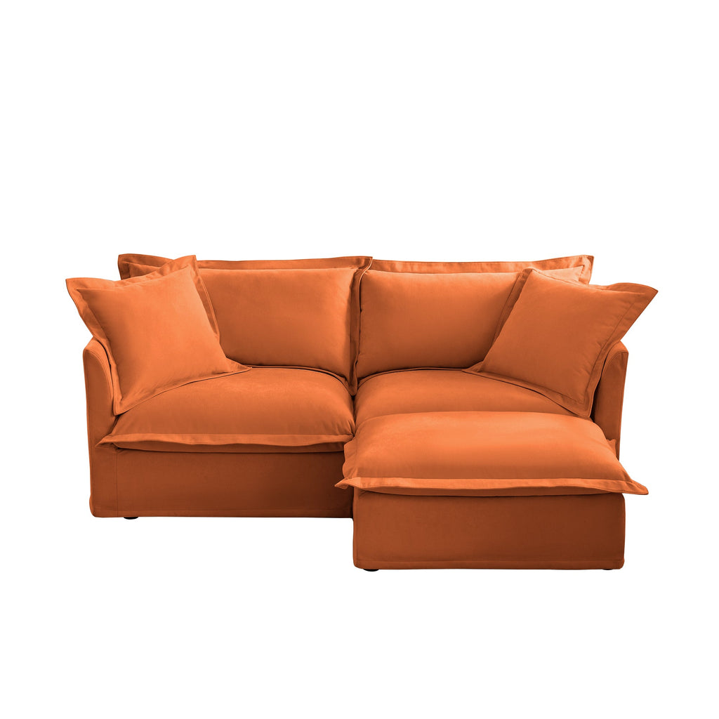 Slipcovered Sectional 2 Seater Sofa Couch with Convertible Ottoman, Wide and Deep Seat L Shaped Sofa with Detachable Cover and Soft Multiple Big Pillows, Chenille Fabric, Orange