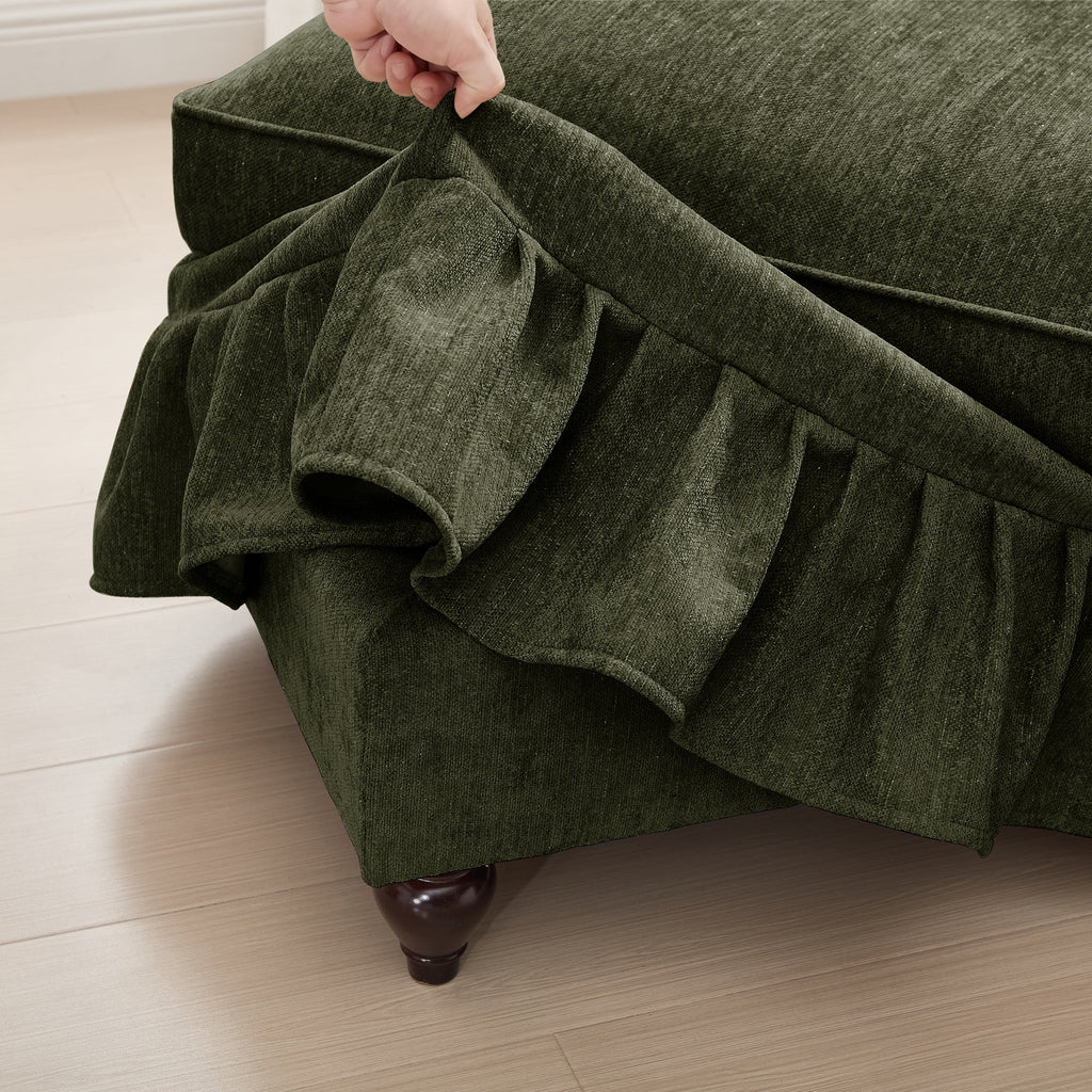 Classic U Shape 4 Seater Modular Sectional Sofa Couch with Flared Arms and Removable Ruffles Pleats Skirts and Spindle Legs, Chenille Deep Seat Cloud Sofa with Movable Ottomans, Green