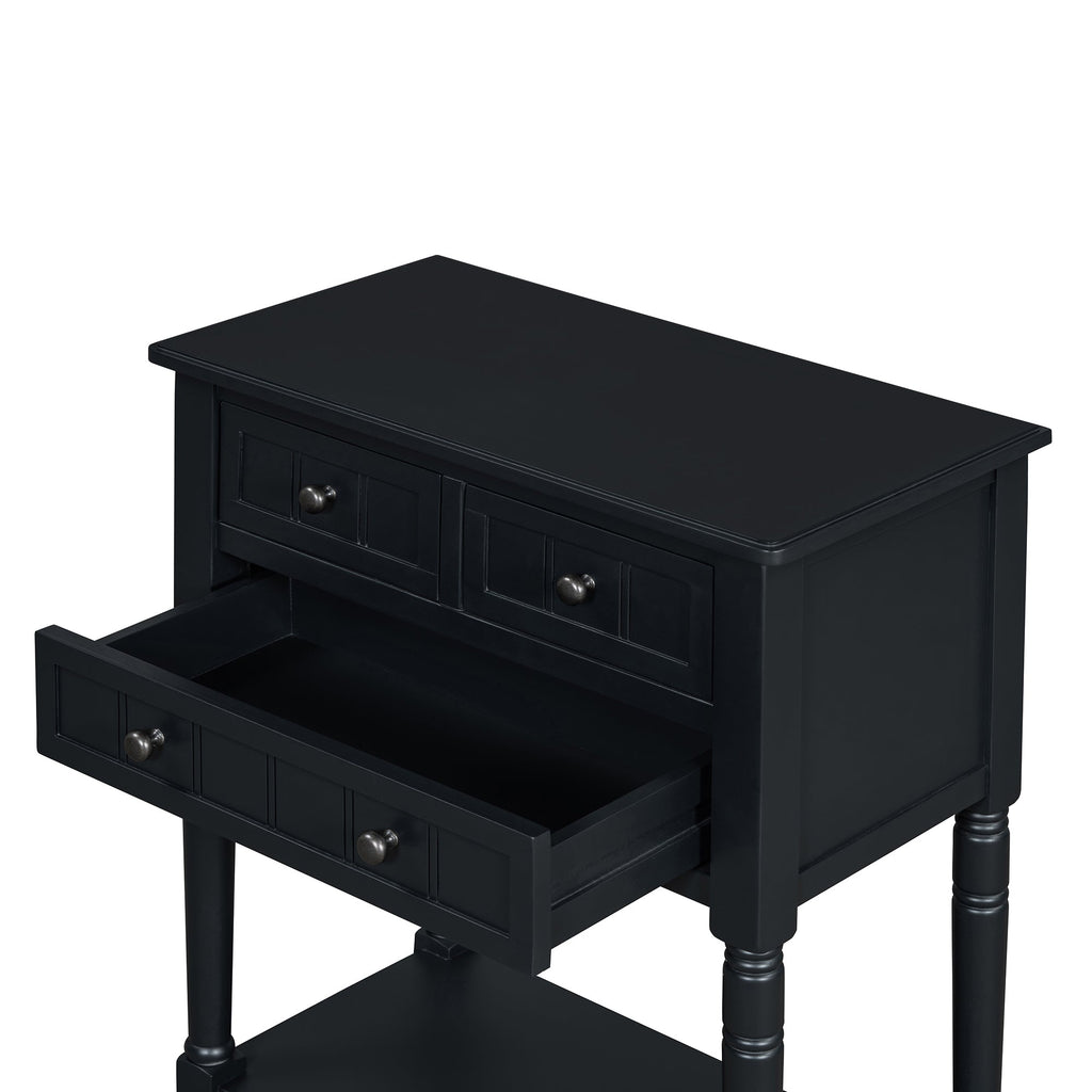 TREXM Narrow Console Table, Slim Sofa Table with Three Storage Drawers and Bottom Shelf (Black)