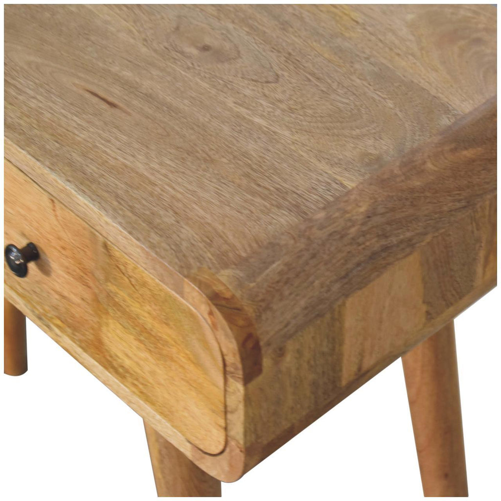 Solid Wood Oak-ish Curved Hallway Table, Artisan, 2-Drawers, Nordic Legs, Light Brown