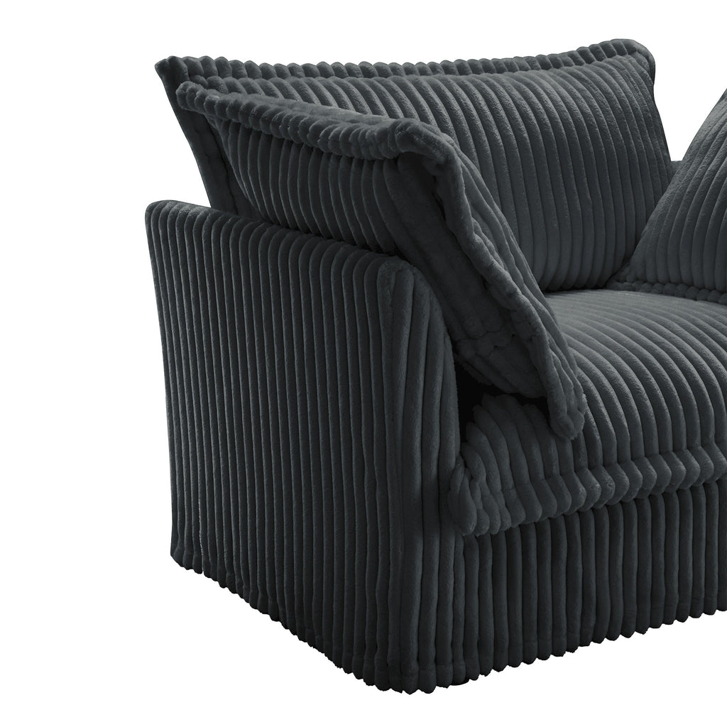 L-Shaped Slipcovered Sectional Sofa Couch, Comfy Deep Seat Cloud Couch with Convertible Ottoman & 2 Big Pillows, Modern Oversized 3 Seater Slipcovered Sofa Set for Living Room Office,Gray Corduroy