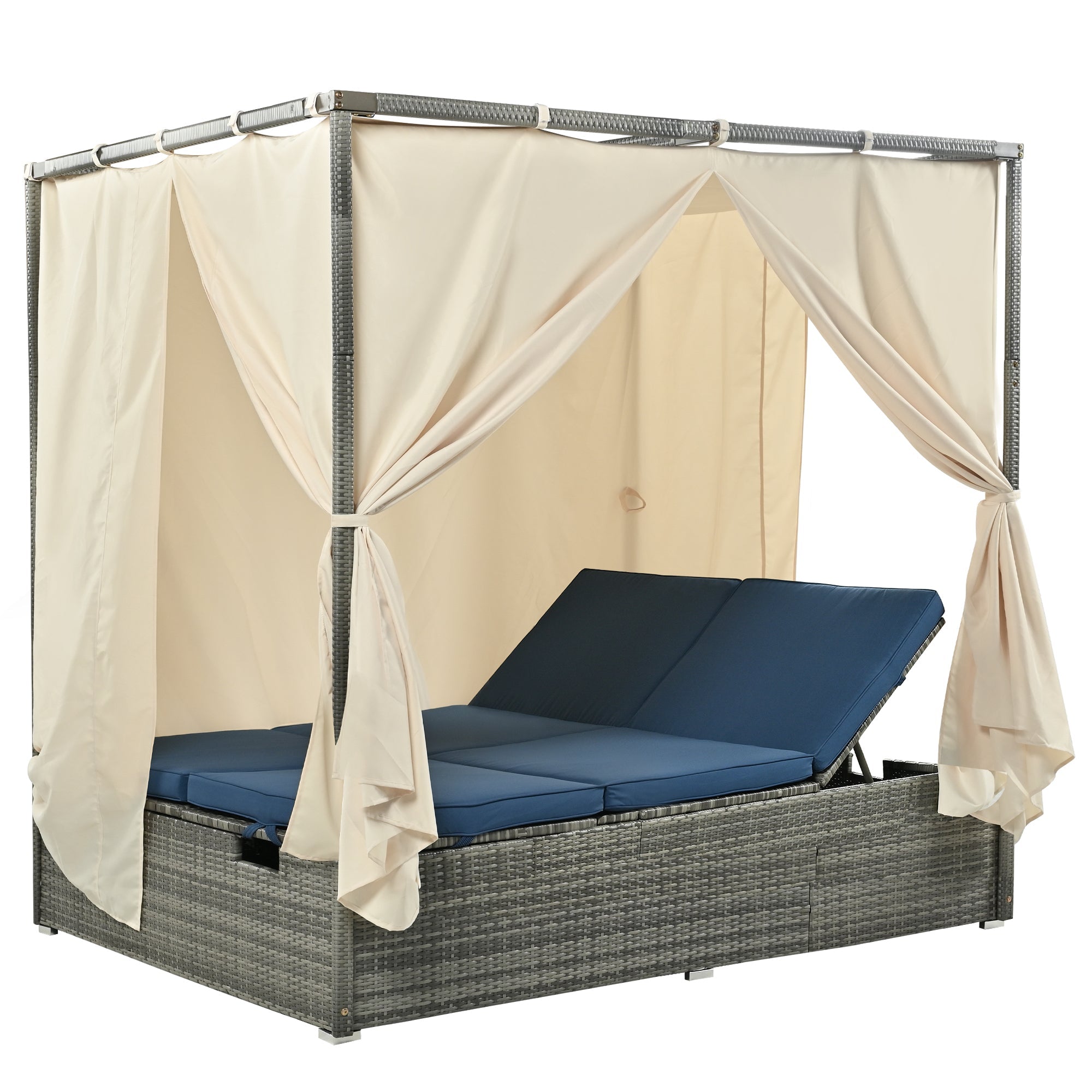 U_Style Adjustable Sun Bed With Curtain,High Comfort,With 3 Colors