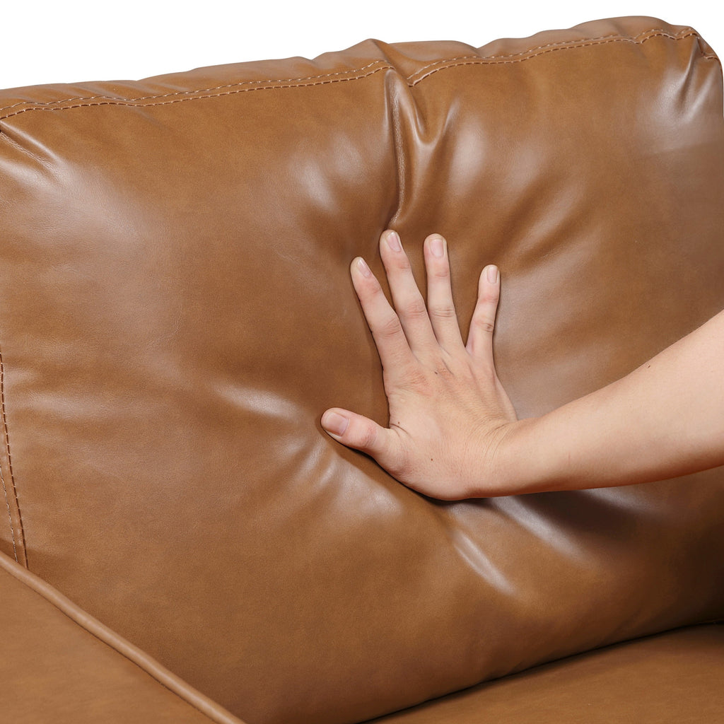 Modern Style Brown Faux Leather Upholstered 3-Seater Sofa Couch Comfortable Cushion Back Seat Solid Wood Living Room Furniture 1pc