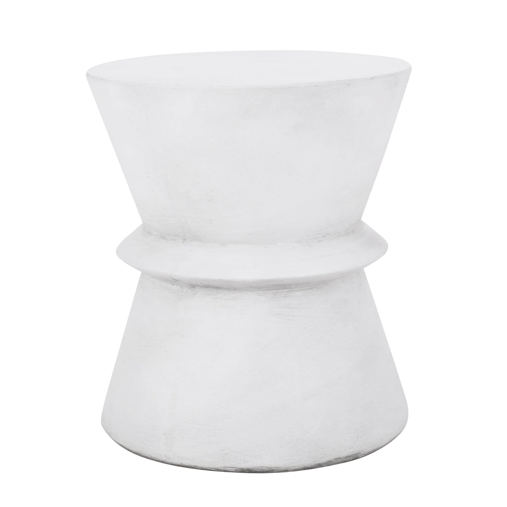 Outdoor Lightweight Concrete End Table with Hourglass Structure, Antique White