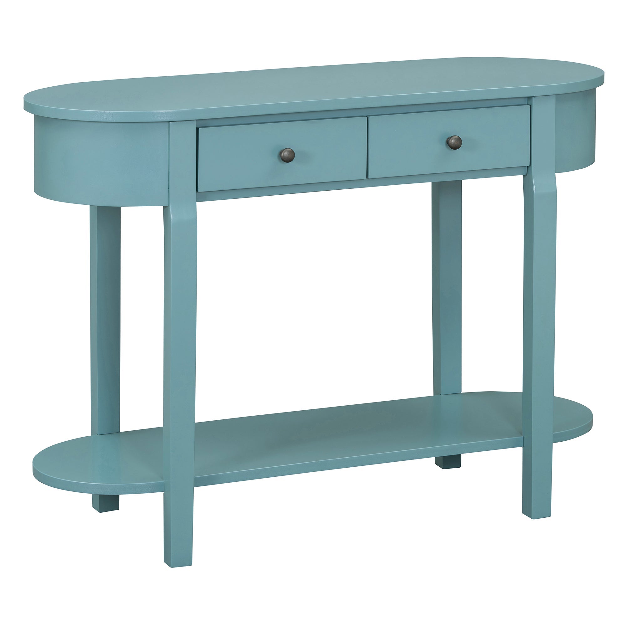 TREXM Elegant Retro Console Table with Curved Design and Smooth Glaze for Entryways, Living Rooms and hallways (Turquoise Green)