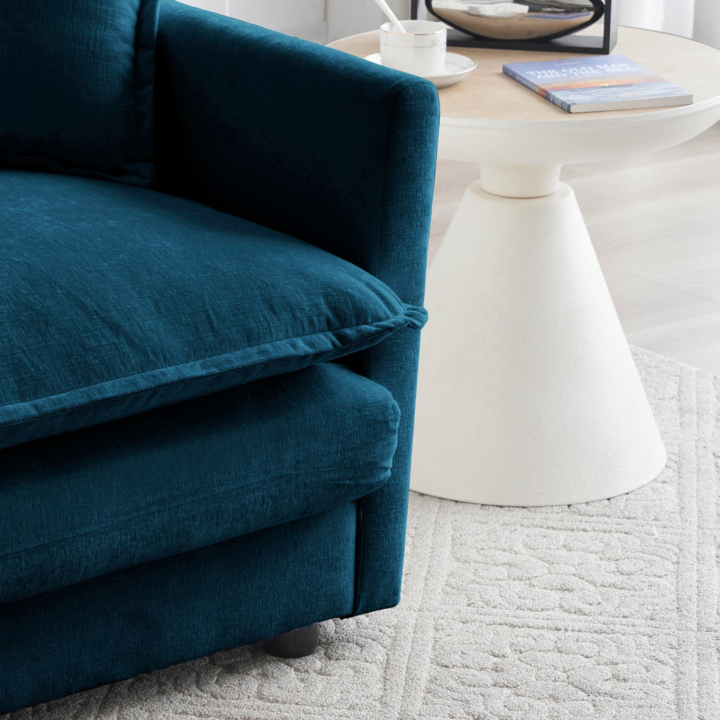 Comfortable Deep Seat Reversible Modular 6 Seater Sectional Super Soft Sofa U Shaped Sectional Couch with 3 Ottomans, 3 Toss Pillows and 2 Arm Pillows , Blue Chenille