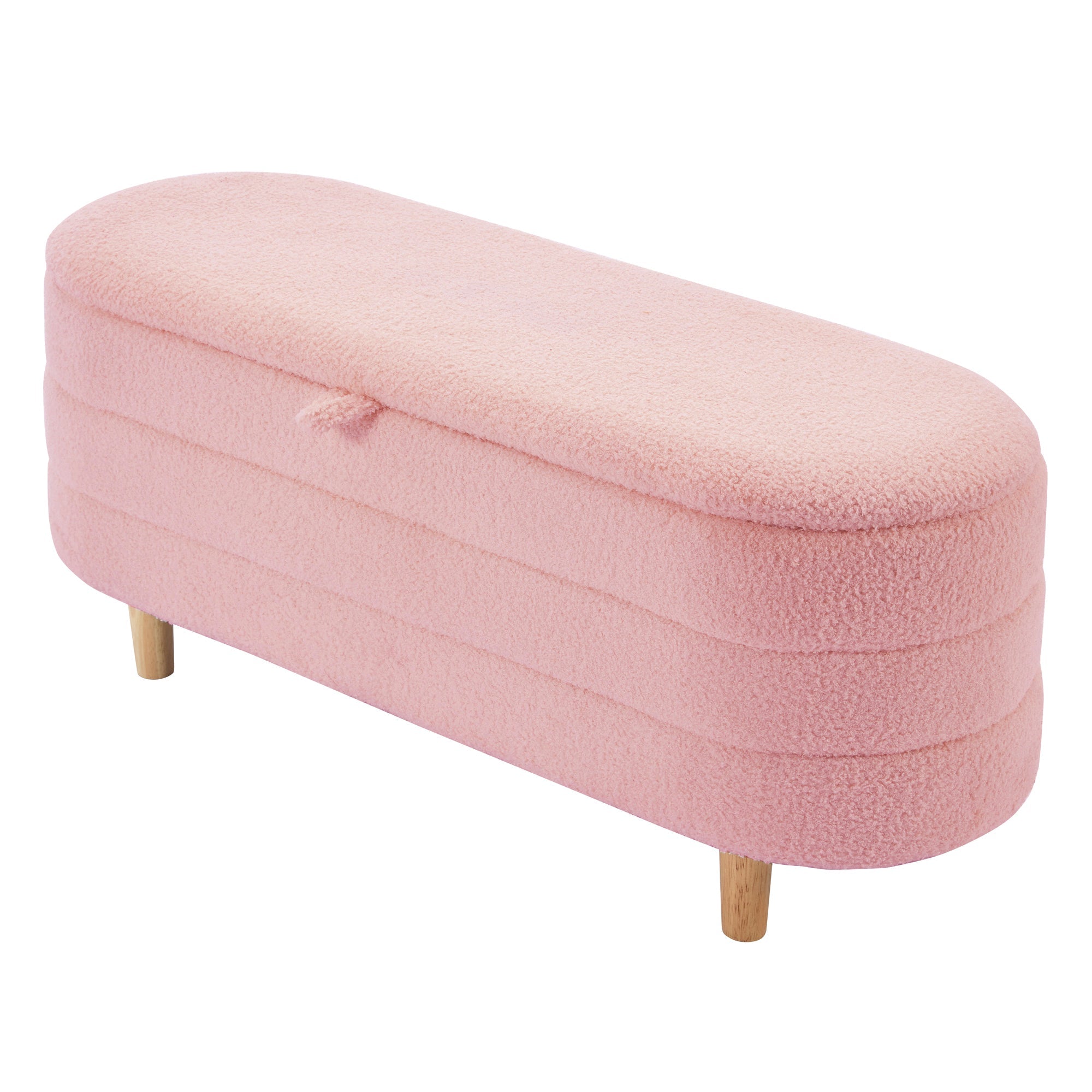 2-Pieces Bedroom Sets Full Size Flower-Shaped Upholstered LED Platform Bed with Storage Ottoman-Sherpa Fabric, Pink