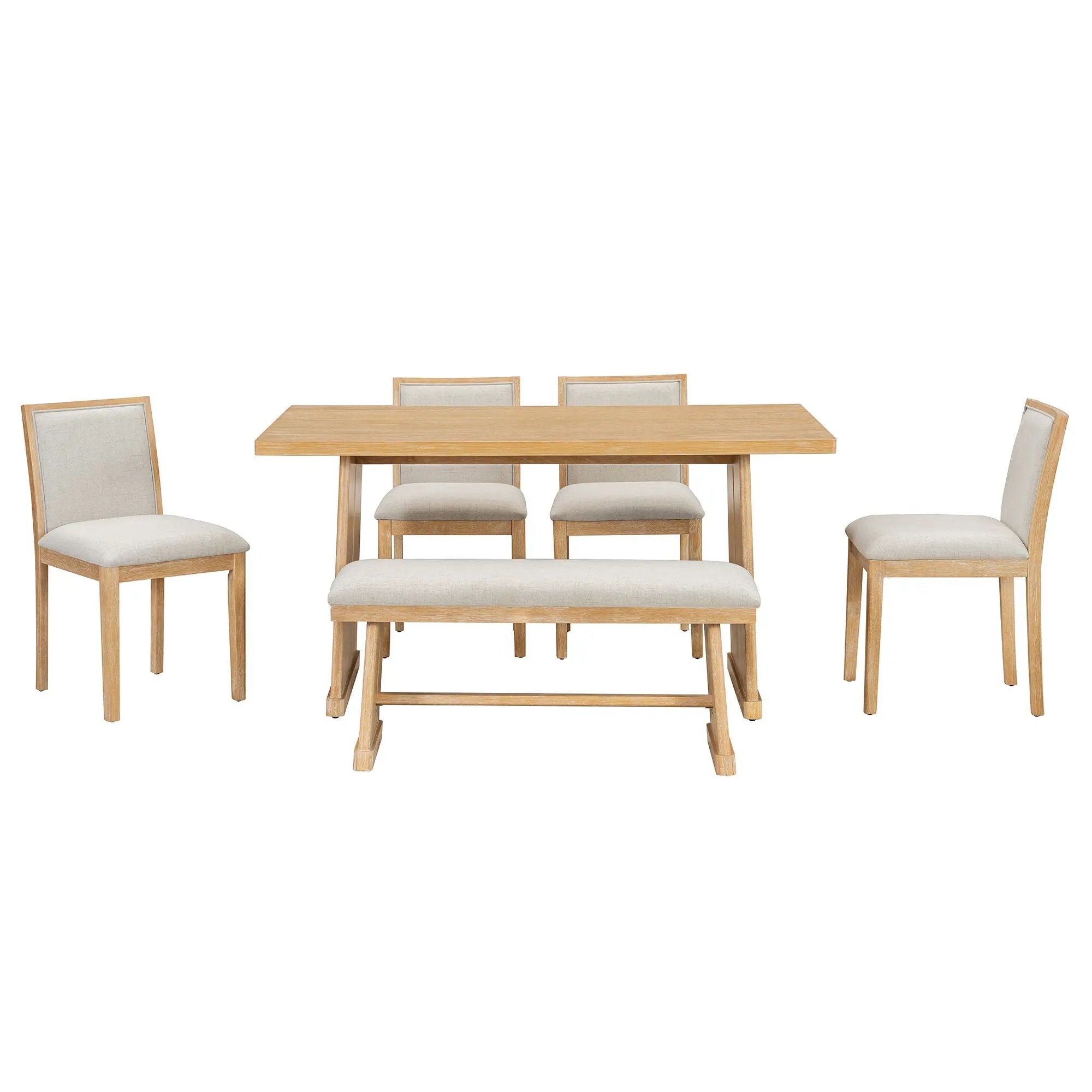 Dining Set With Rectangular Table, 4 Upholstered Chairs & 1 Padded Bench