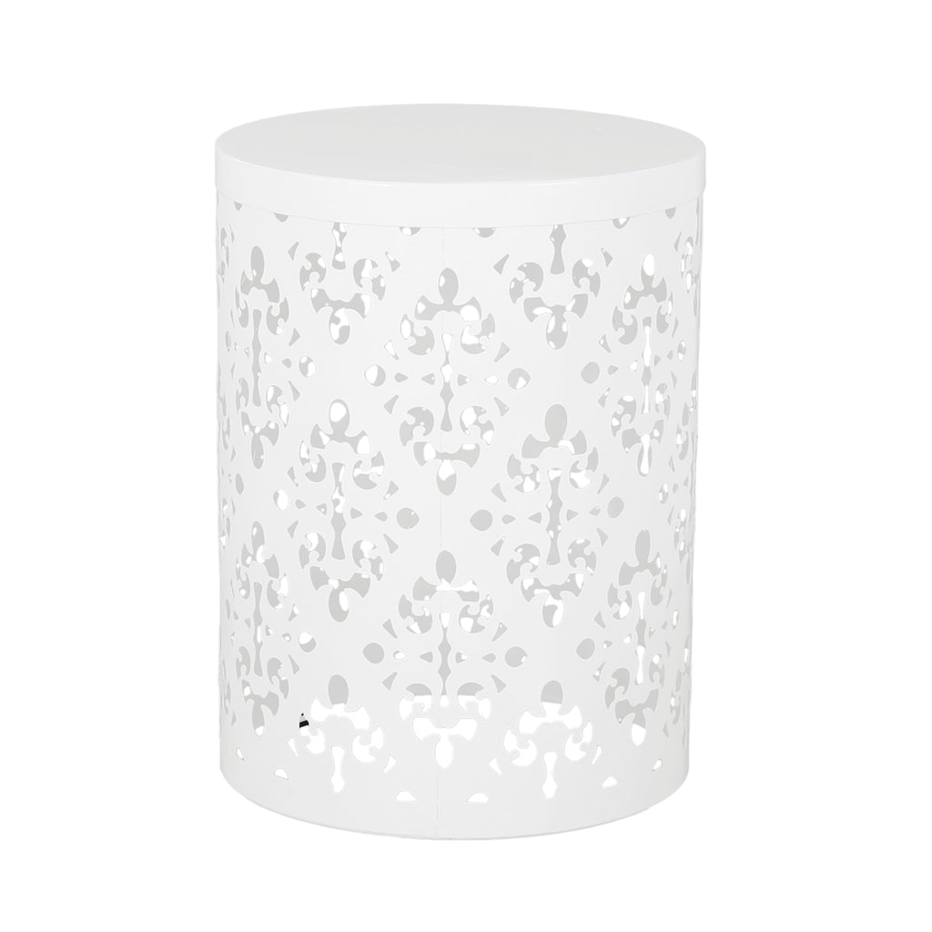 Modern Iron-Cut Design Metal End Table Set of 2 in White