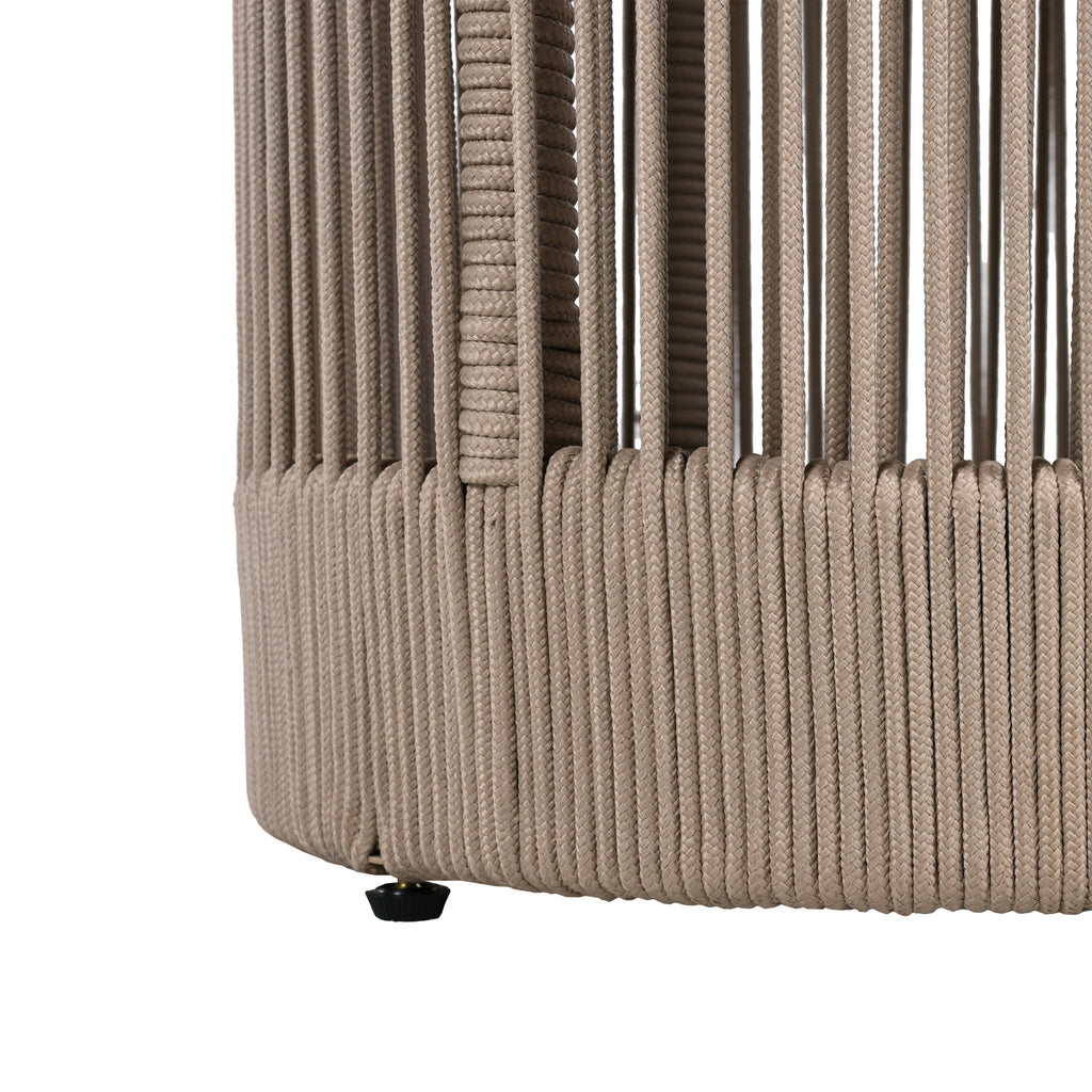 Outdoor Rattan rope & Acacia Wood Side Table - Patio Balcony Furniture for Garden, Yard, Balcony - Weather Resistant(Rope Beige, Natural Iron)