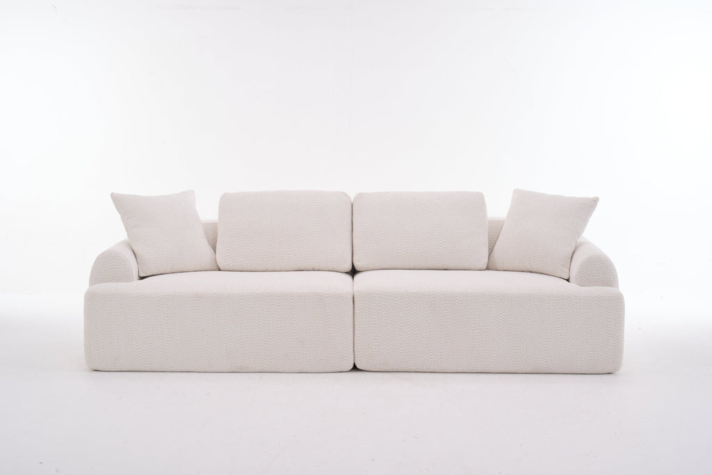 LY-024 BEIGE COMPRESSION SOFA: 4-seater combined sofa, Crochet Yarn Fabric, full sponge compression sofa,combined sofa with 4 pillows for home living/ Home Furniture/ Apartment