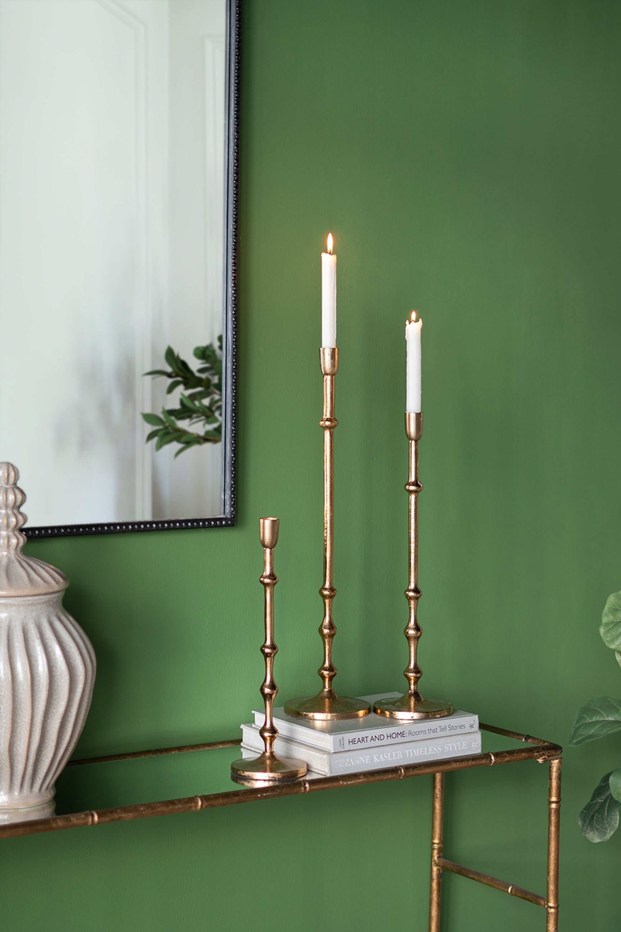 D5.5x23.5' Slender Aluminum Taper Candle Holder with Bead Accents, Bronze