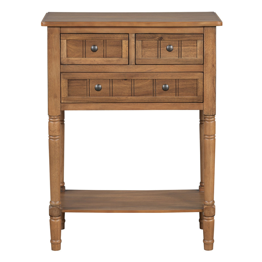TREXM Narrow Console Table, Slim Sofa Table with Three Storage Drawers and Bottom Shelf (Natural)