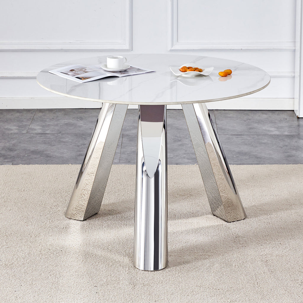 42' Luxury Sintered Stone Table: 0.45' Durable Top + 6' Steel Legs, 350lb Capacity, Stain/Heat-Resistant White/Gray Veined Surface - Modern Minimalist Design