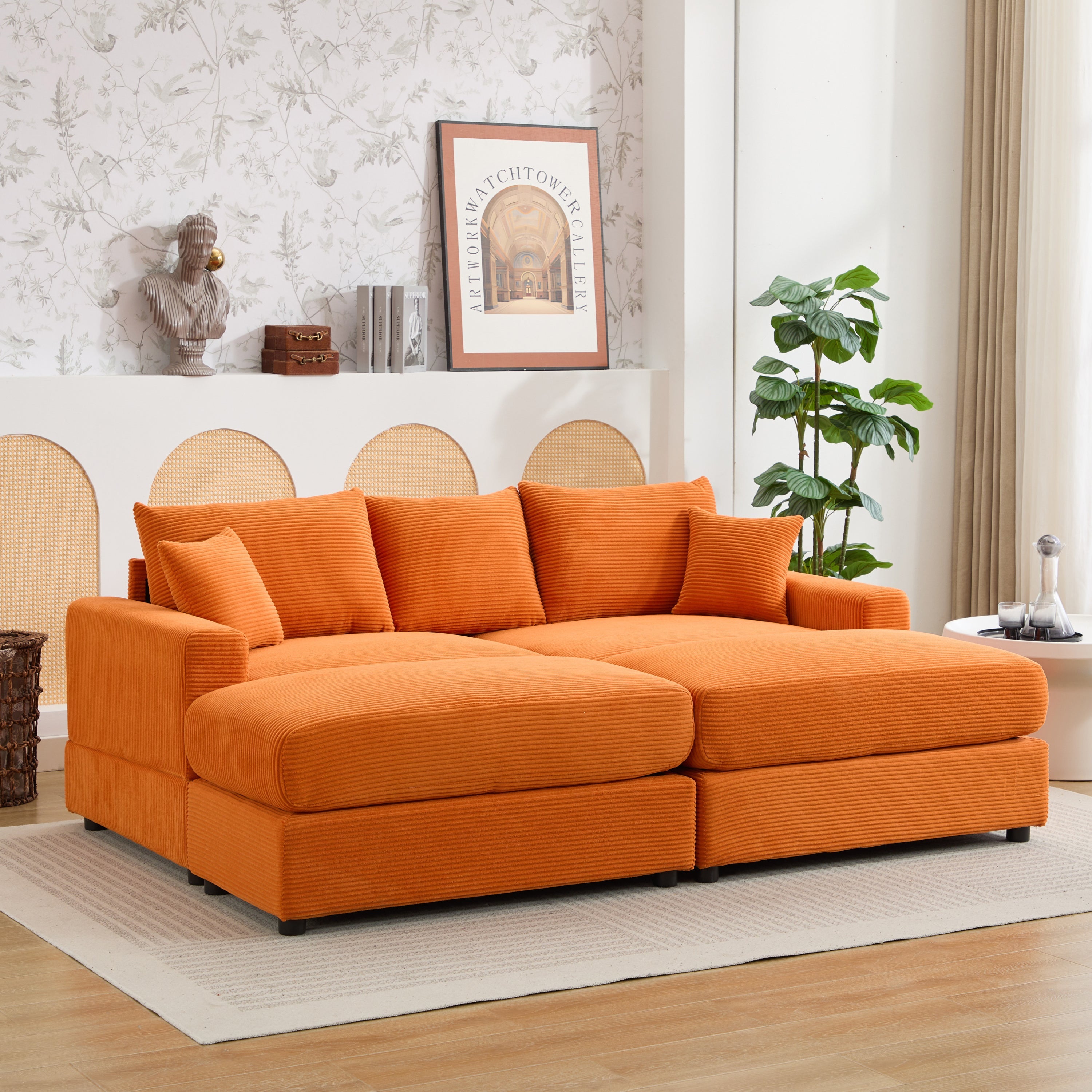 Modern Sectional Couch , 2 Pieces Corduroy Couch Cushion Covers , Soft Stretch Sofa Slipcovers with 2pcs Pillows