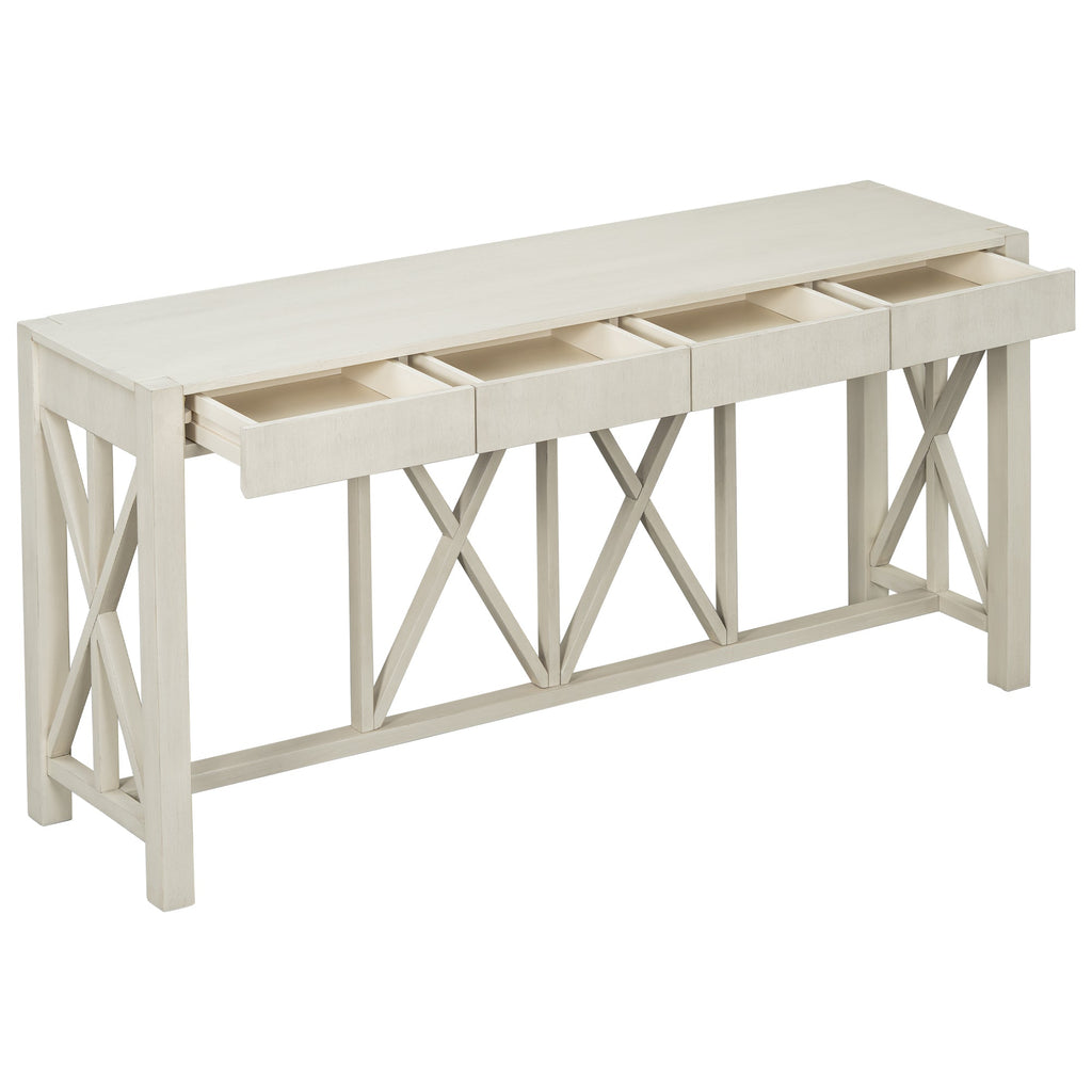 U_Style 60''Acacia Veneer Console Table with 4 Spacious Drawers, Modern Crisscross Design Entryway Table with Open Bottom Storage,Farmhouse Sofa Table for Living Room,Kitchen,Dining Room,Hallway