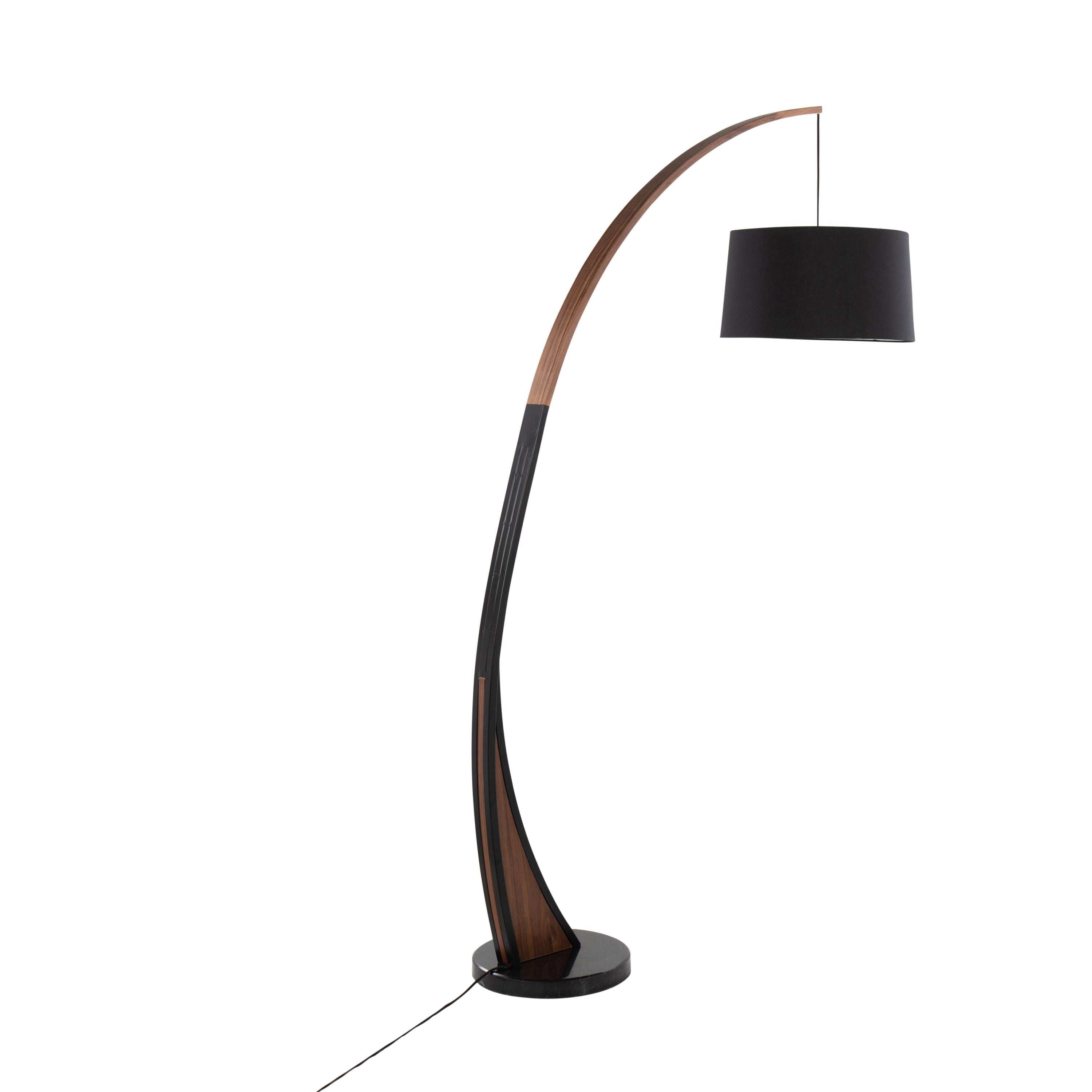 Noah Mid-Century Modern Floor Lamp with Walnut Wood Frame and Marble Base by LumiSource