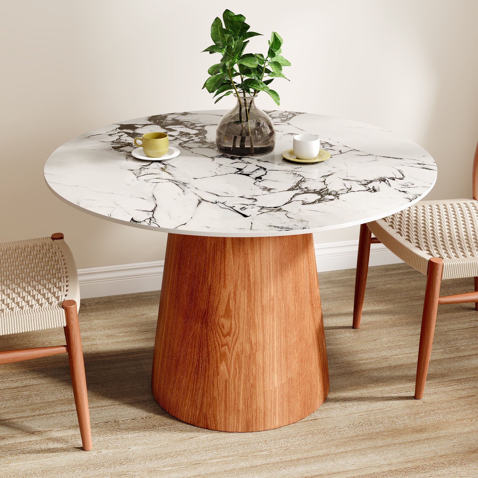 Small Round Solid Wood Pedestal Dining Table Table 43' For 2-4 People -  White Black