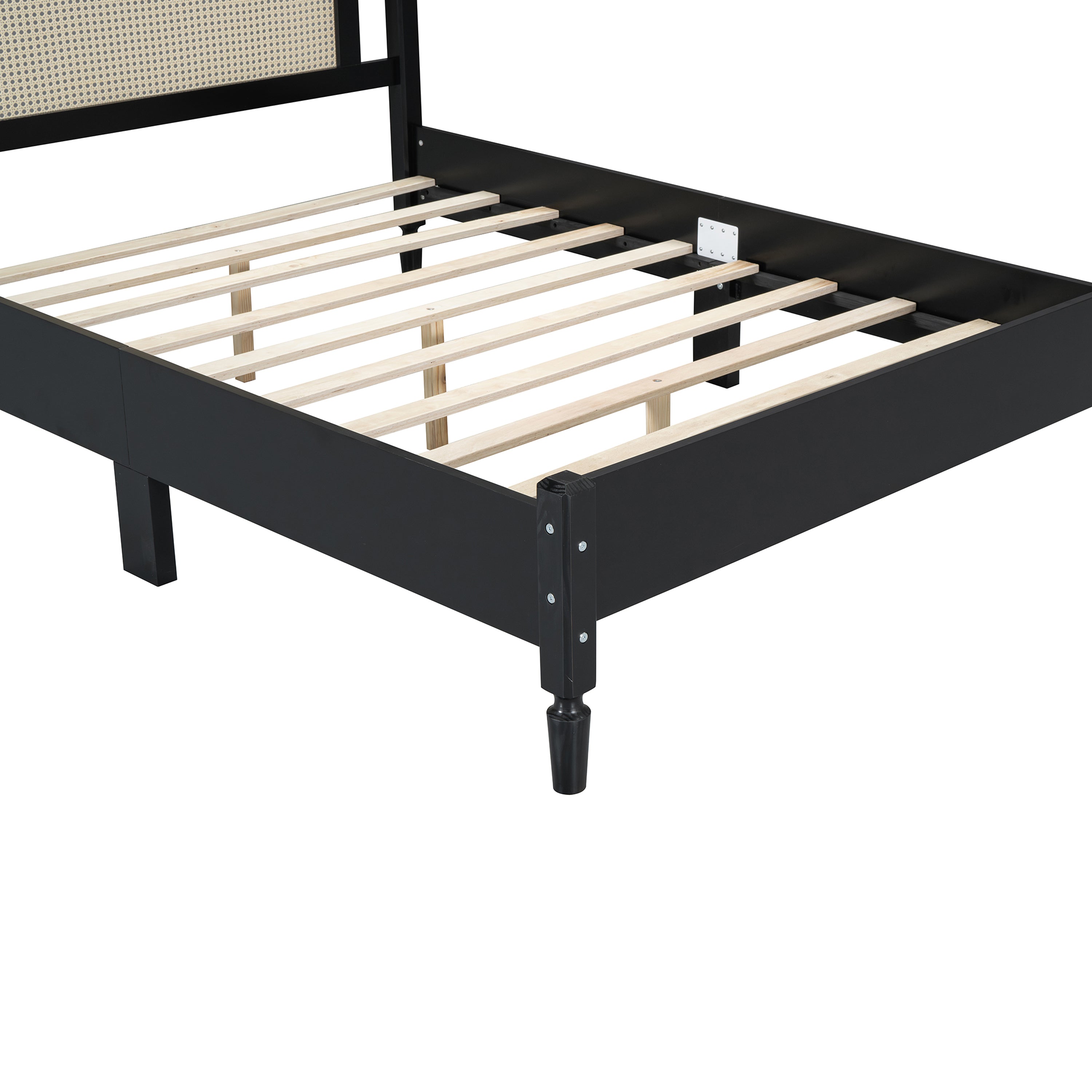 3 Pieces Bedroom Set with Full Size Wooden Bed Frame, 1 Vintage  Nightstand and 1 Makeup Vanity Set with Stool,Black