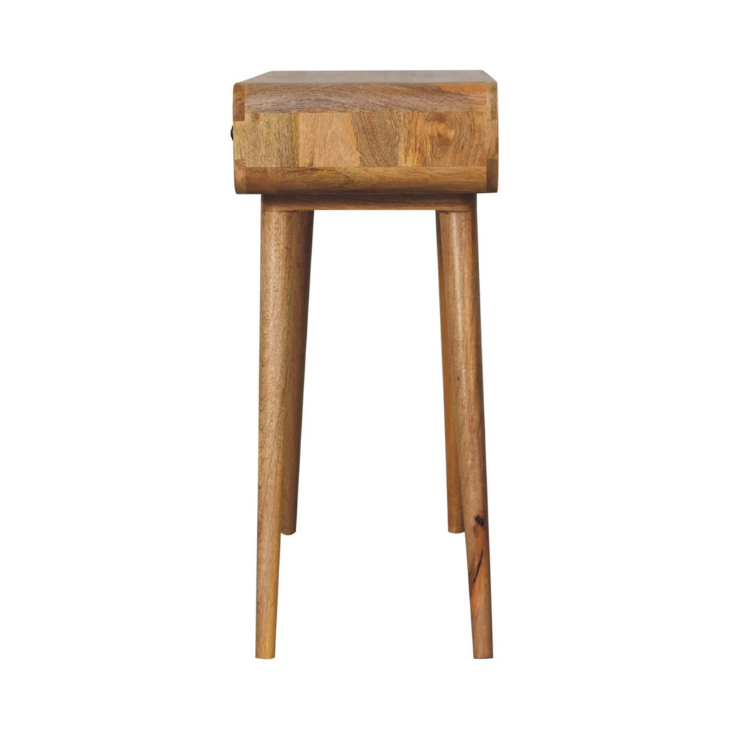Solid Wood Oak-ish Curved Hallway Table, Artisan, 2-Drawers, Nordic Legs, Light Brown