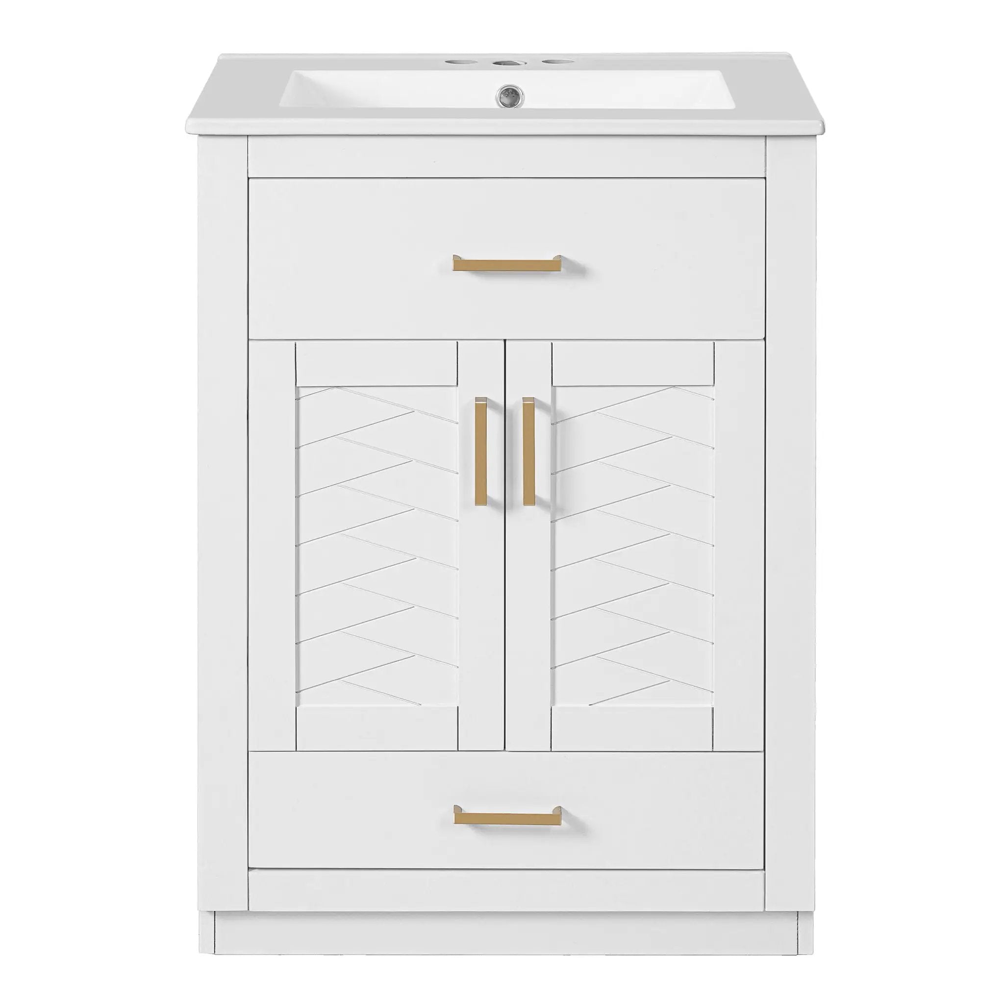 Modern Bathroom Vanity With Integrated Ceramic Sink, 2 Door Cabinet With Tip-Out Drawer