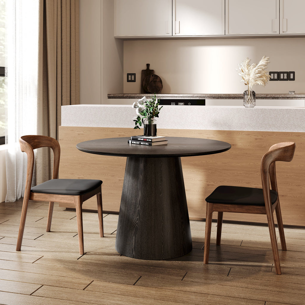 43' Round Black Wood Small Dining Table with Solid Wood Tabletop For 2-4 People