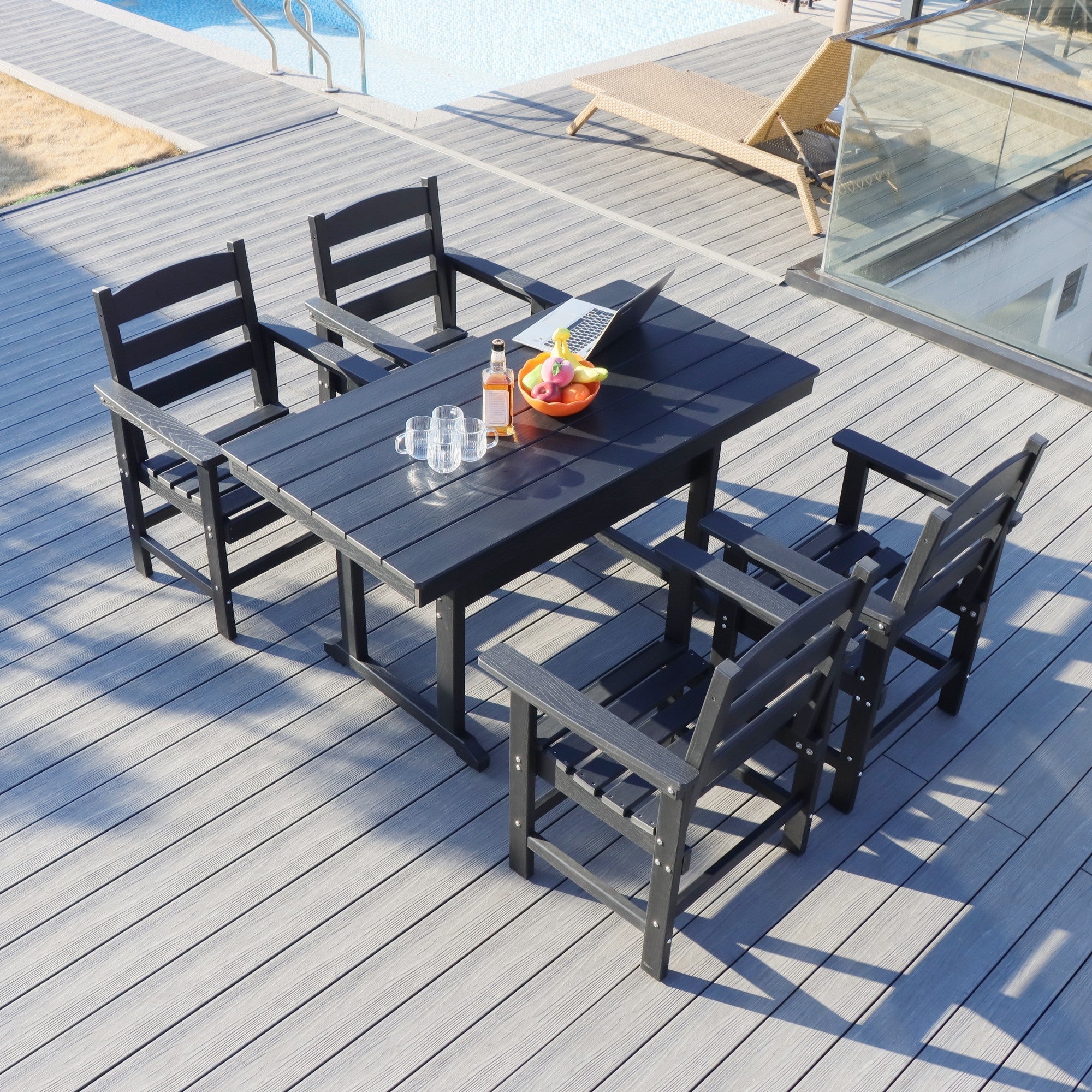 5 Piece HDPE Patio Outdoor Furniture Set for 4, Dining Table and Chairs,51'' Outdoor Dining Table , Outdoor Dining Set for Garden, Backyard, Lawn, and Poolside(black)