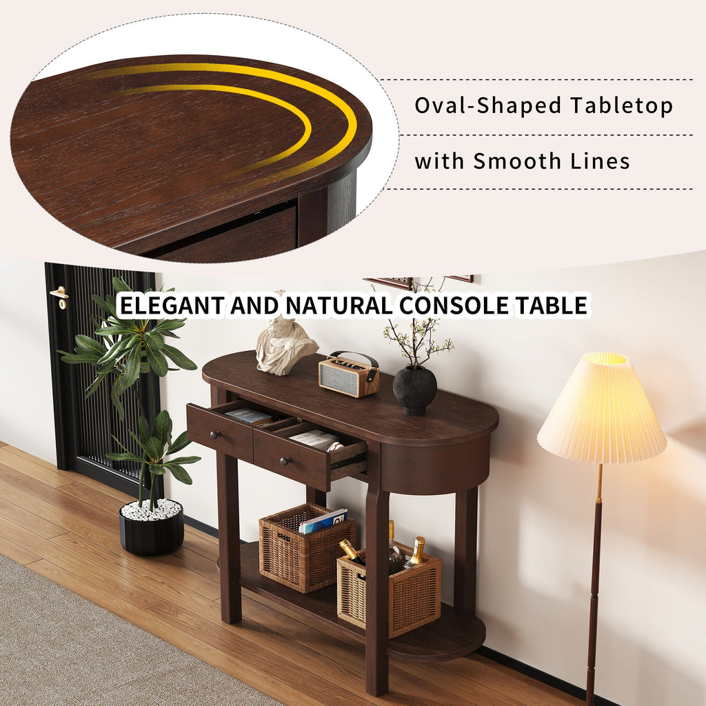 TREXM Elegant Retro Console Table with Curved Design and Smooth Glaze for Entryways, Living Rooms and hallways (Espresso)