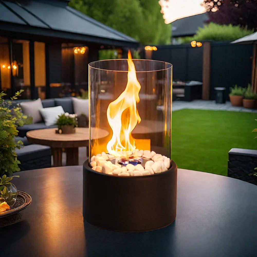 10.5" H Portable Tabletop Round Fireplace(Black)