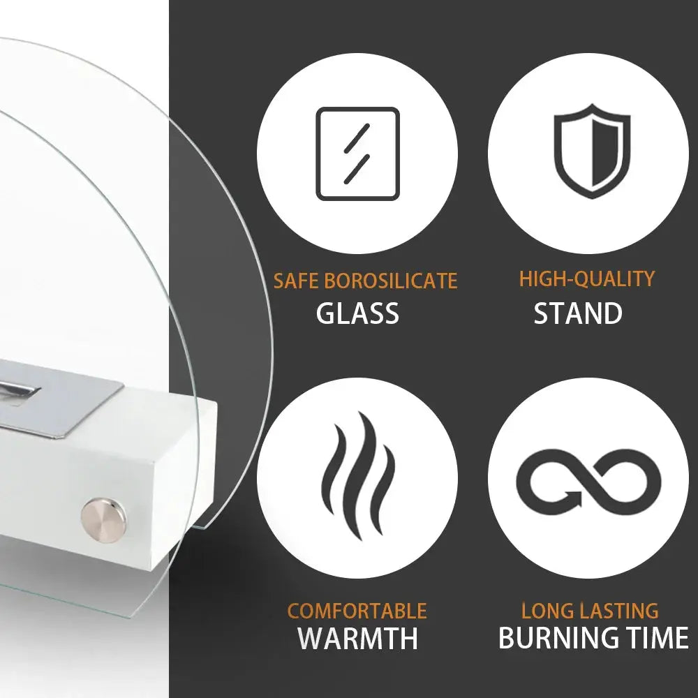 13.5-inch L portable tabletop fireplace, white with glass panel, by JHY DESIGN