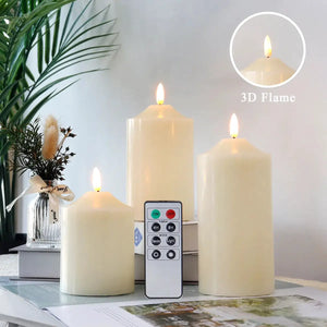 4/5/6inch High 3D Flameless Candles set of 3 ivory with remote by JHY DESIGN