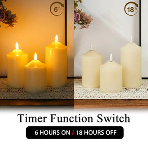 4/5/6inch High 3D Flameless Candles set of 3, yellow and ivory, decorative candle lanterns by JHY DESIGN
