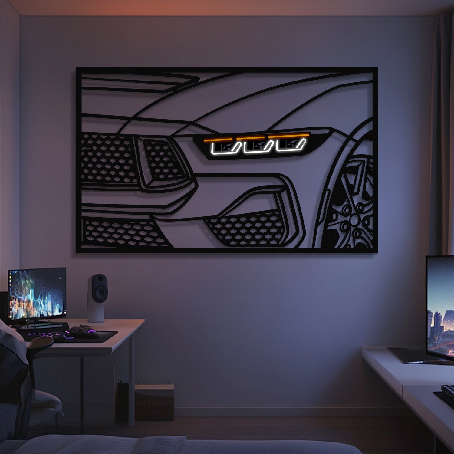 2024 Mustang GT Apex Front View Metal Neon Frame Wall Art - MT1473