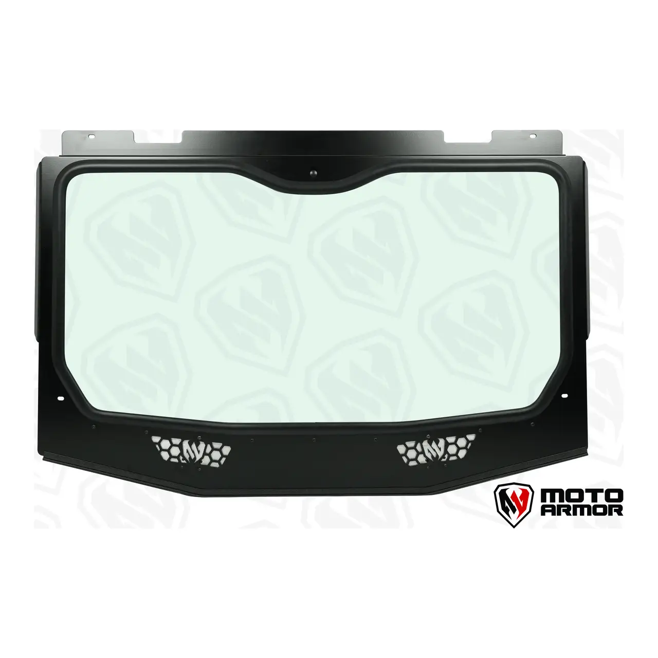 Full glass windshield for Polaris RZR XP 1000 2024+, black frame with vented bottom; Moto Armor watermark