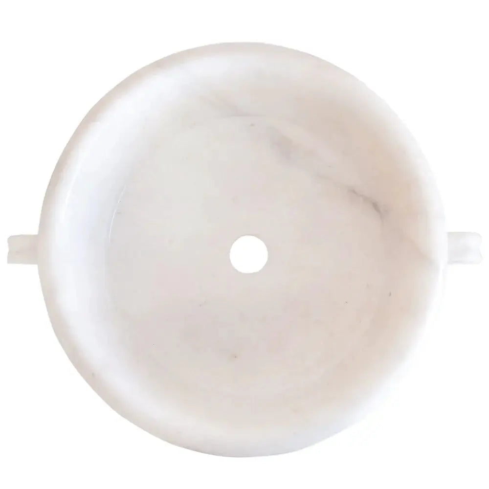 Villohome Calacatta White Marble Vessel Sink, circular basin with center drain, 17-inch diameter, 6-inch height