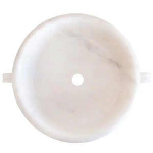 Villohome Calacatta White Marble Vessel Sink, circular basin with center drain, 17-inch diameter, 6-inch height