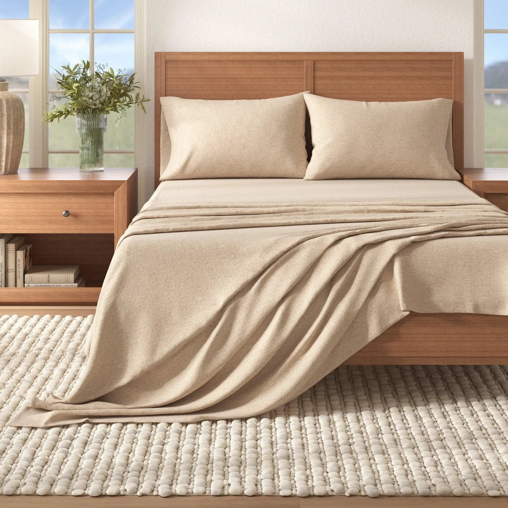 4 Piece Heathered Solid Cotton Blend Flannel Sheet Set - Anders Collection