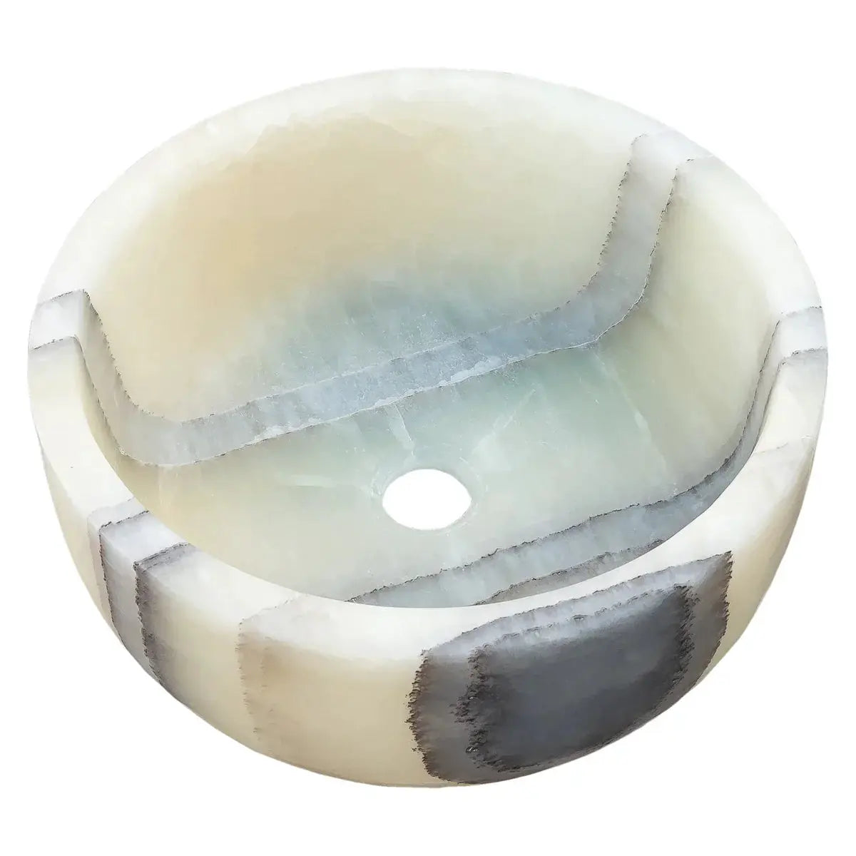 Bathroom vanity vessel sink in green translucent onyx.