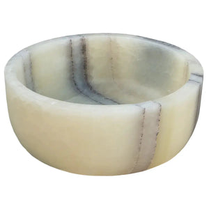 Green translucent onyx bathroom vessel sink by Villohome, round above-vanity stone basin