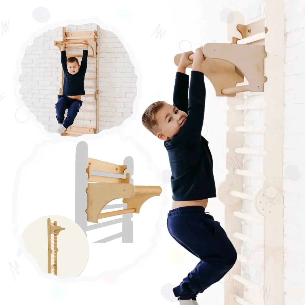 Gym Addition to the Climbing Ladders wooden, wall-mounted ladder accessory by Goodevas for baby activity toys