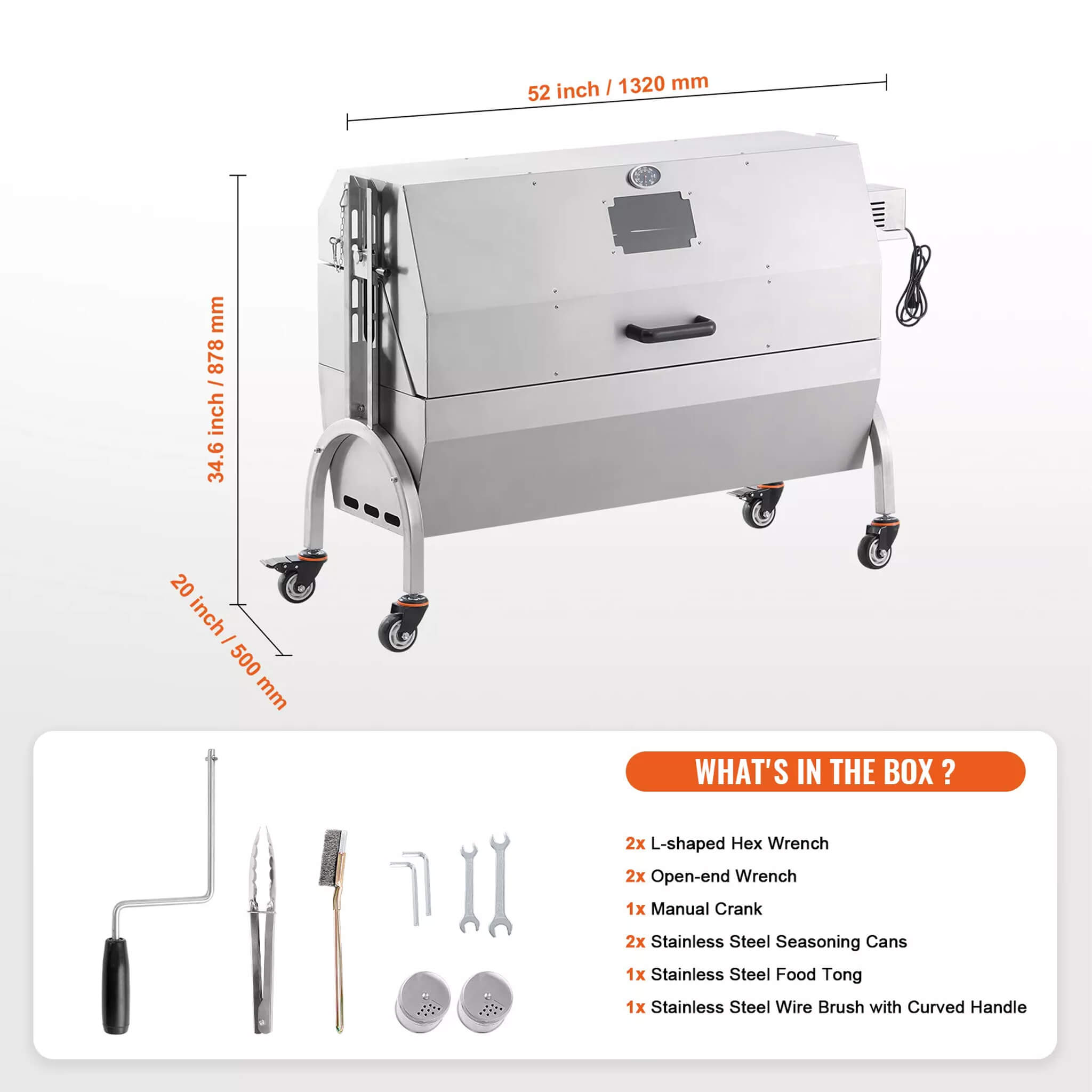 Heavy-Duty 52W Spit Roaster Rotisserie BBQ Grill For Pig, Lamb And Chicken (SAK59286)