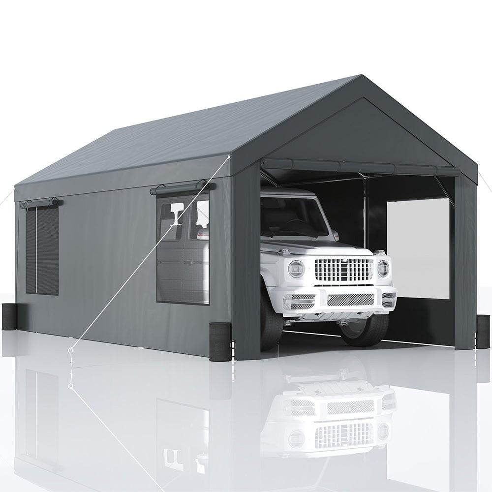 [12x20FT] Heavy Duty Outdoor Premium Garage Tarp Canopy Shelter W/ Removable Sidewalls (SAK94615)